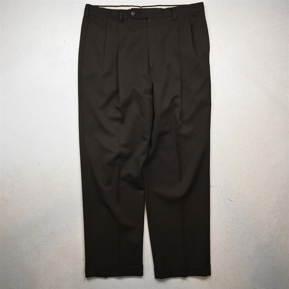 Vtg Corbin 34x30 Brown 100% Wool Pleated Cuffed Classic Dress Mens Pants